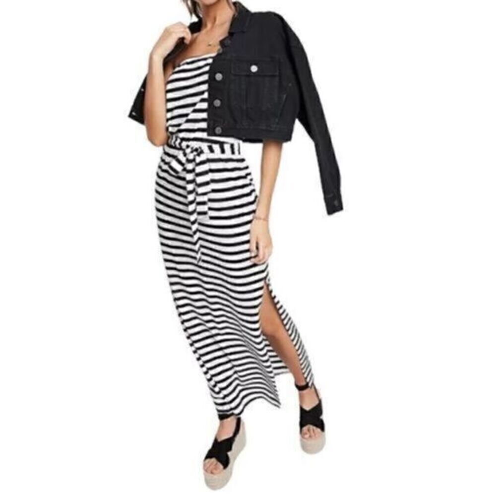 ASOS Design Bandeau Maxi Dress Black and White Stripe Size 12 NWT - Picture 1 of 9